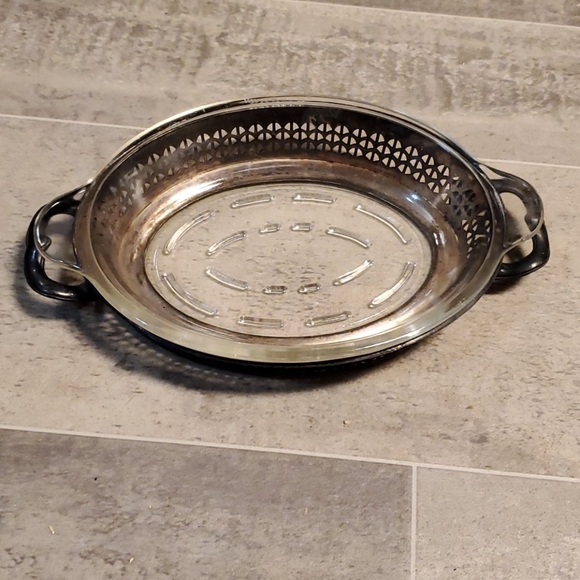 Glassbake Other - Vintage Glassbake Oval Dish w/Silver Tray
